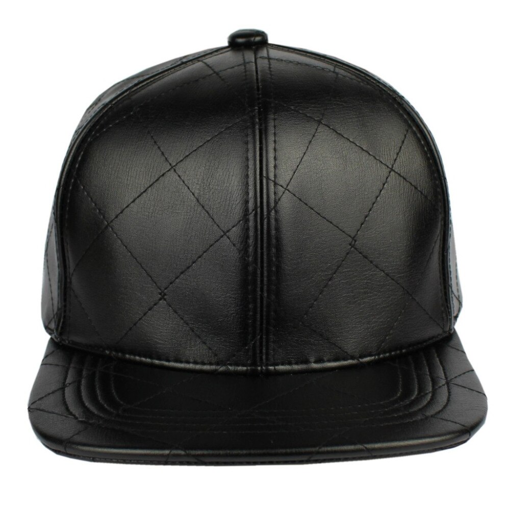 Quilt Faux Leather Urban Snapback Flat Brim Metal Buckle Hip Hop Streetwear Black Solid Baseball Cap hat Men