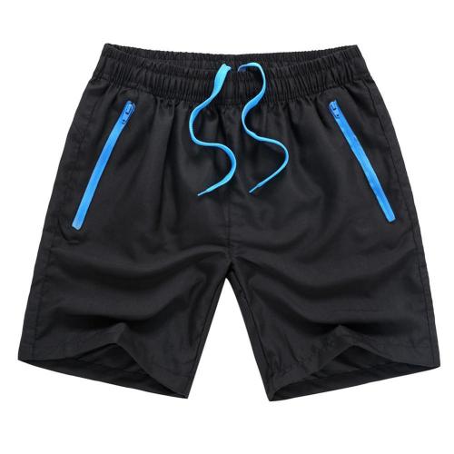 Summer Solid Color Men Shorts Quick Drying Skin-friendly Sport Elastic Pocket Drawstring Loose Beach Swim Trunks: Black Blue / XL