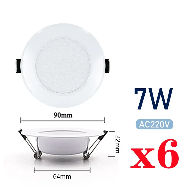 6 unids/lote LED Downlight 3W 5W 7W 9W 12W 15W AC220V 240V blanco frío cálido lámpara Led empotrable foco bombilla Led para dormitorio cocina: changeable / Blanco