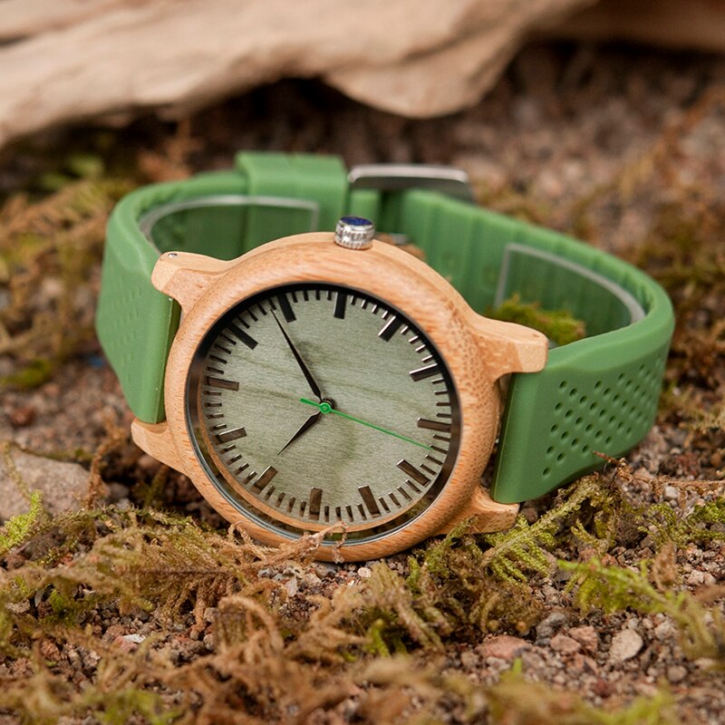 Bobo Vogel Bamboe Horloges Voor Mannen En Vrouwen Siliconen Band Houten Writwatches Items Relogio Masculino C-B06