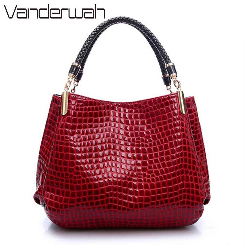 Crocodile Pattern Luxury Handbags Women Bags Winter PU Leather Top-handle Bags Woven Handle Ladies Casual Tote