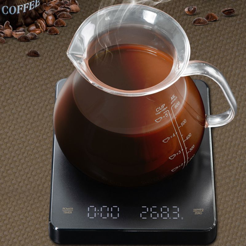 3kg 0.1 Digital Brewing Coffee Scale LED Screen Charging Pour Kitchen Scales Electronic Drip Coffee Weight Balance Timer Black