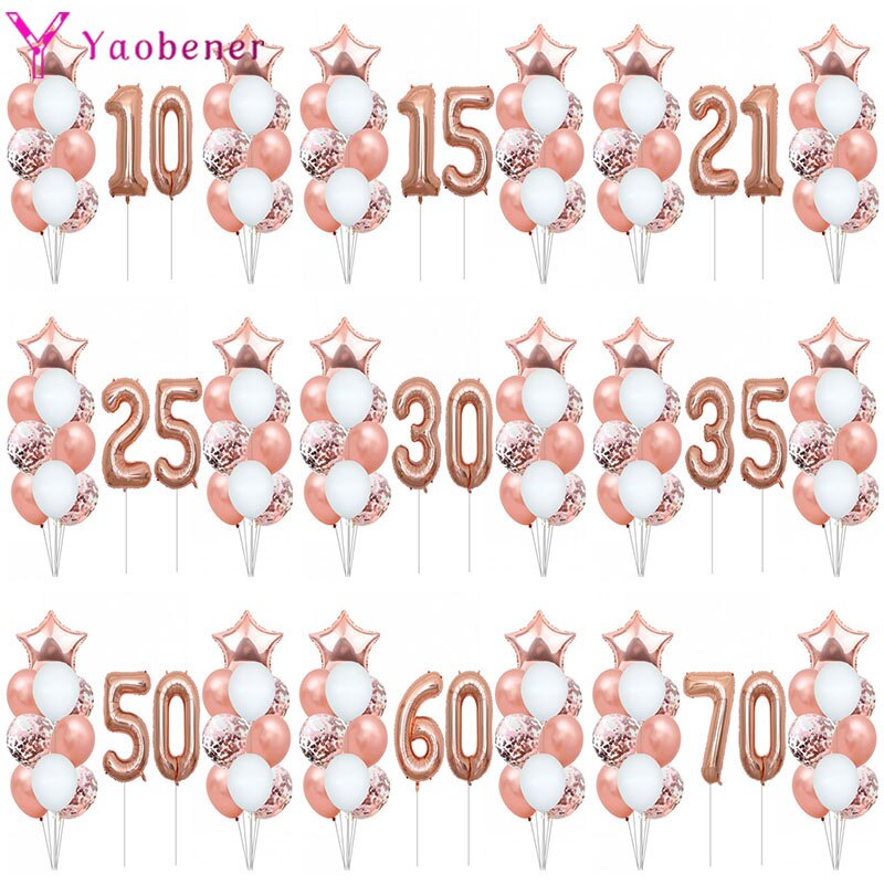 Ballonnen, gouden en roze, 60 stuks, verjaardagsballonnen, blauwe