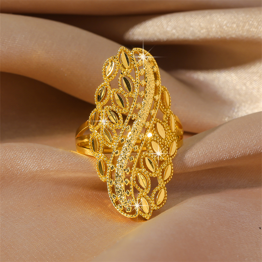 Dubai Arabische Midden-Oosten Sieraden Koper Vergulde verstelbare 24k dames lange ring Bruiloft banket feestcadeau: YELLOW