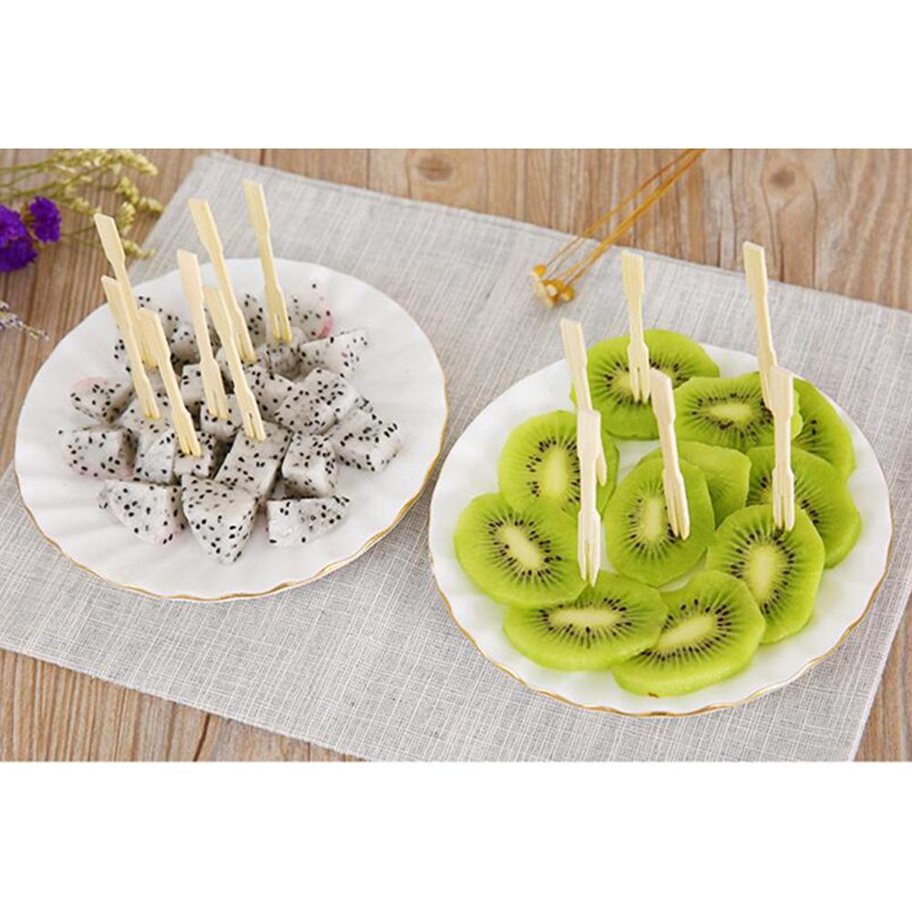 Glorystar 100 Stks/pak Bamboe Fruit Vorken Wasbare Dessert Cake Vorken Party Dessert Gebruiksvoorwerp