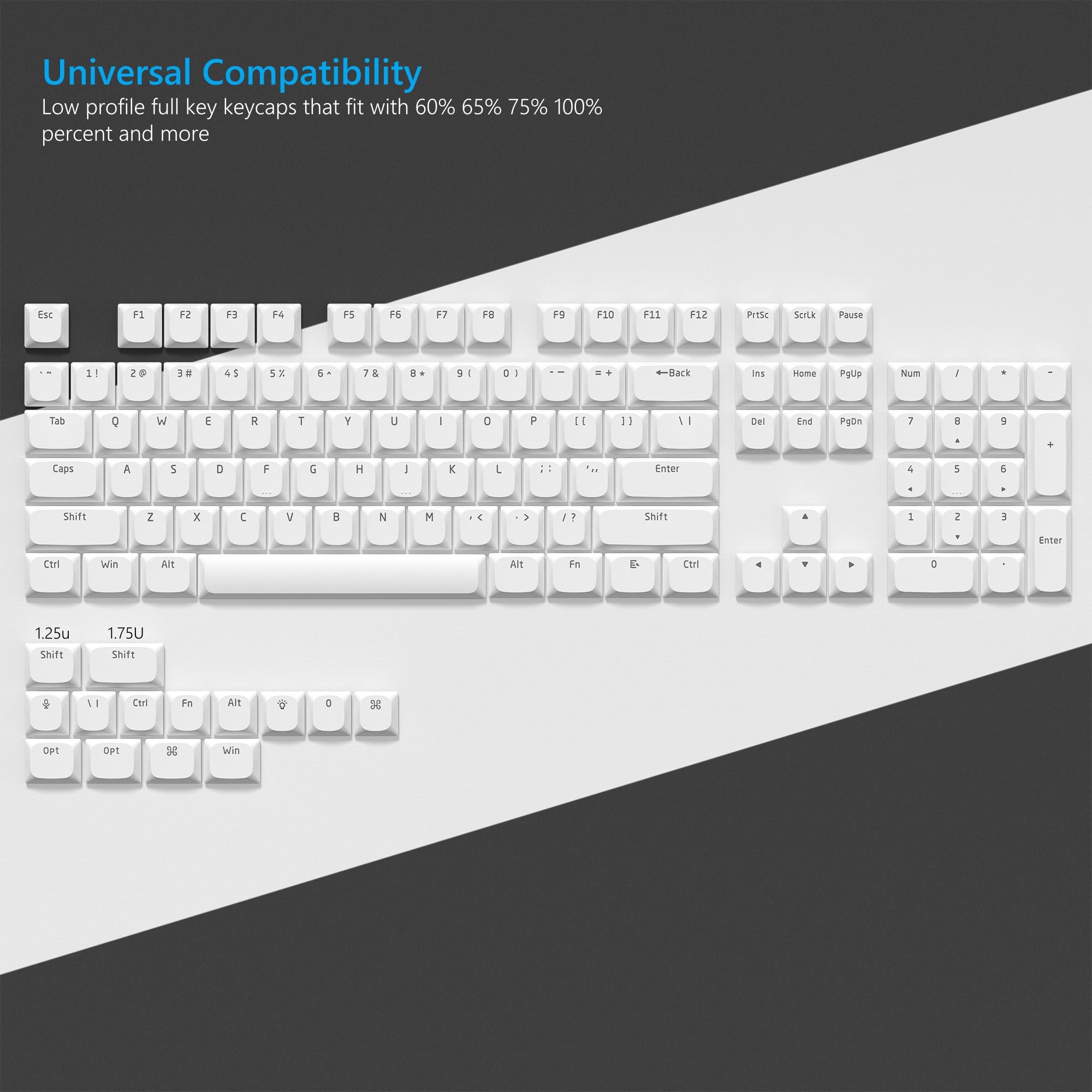 Keycap de perfil baixo preto branco pbt retroiluminado 118 teclas para 60% 65% 75% 100% cereja gateron mx switches teclado mecânico