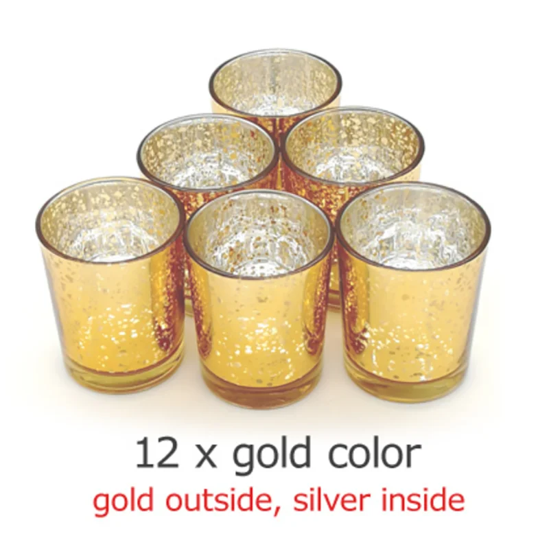Gold Votive Candle Holder 12Pcs Speckled Glass Tealight for Wedding Parties Hotel Cafe Bar Birthday Home Decoration Party: Default Title