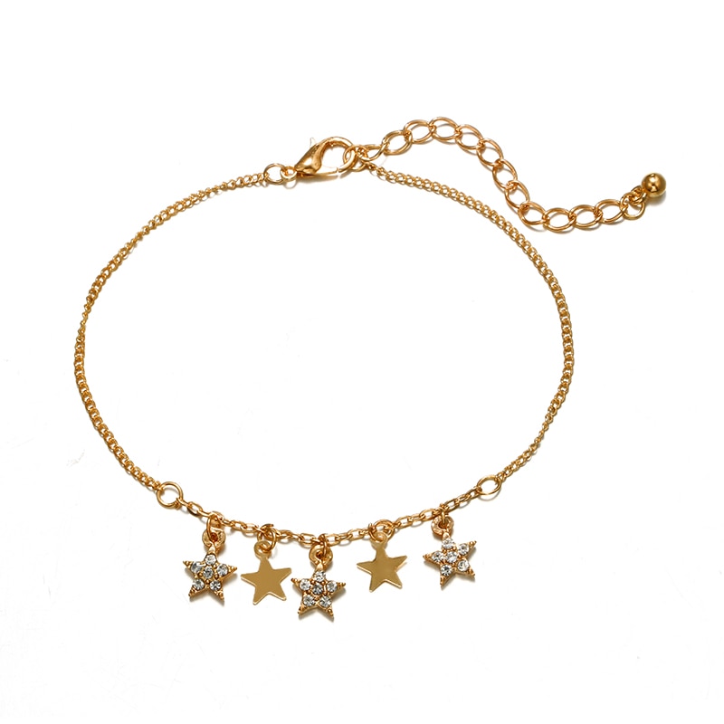 HuaTang Boho Multilayer Crystal Star Pendant Chains Bracelet Set Multilayer Sequin Female Cuff Bangle Beach Jewelry 3996