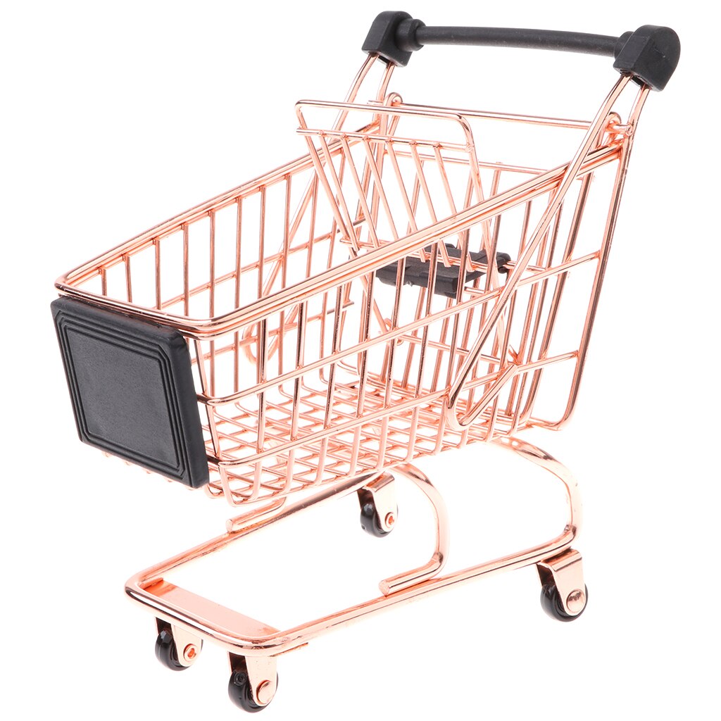 Novelty Mini Shopping Cart Trolley Toy - Pen/ Pencil/ Cards Holder Desk Accessory - Rose Gold M for Room Decoration