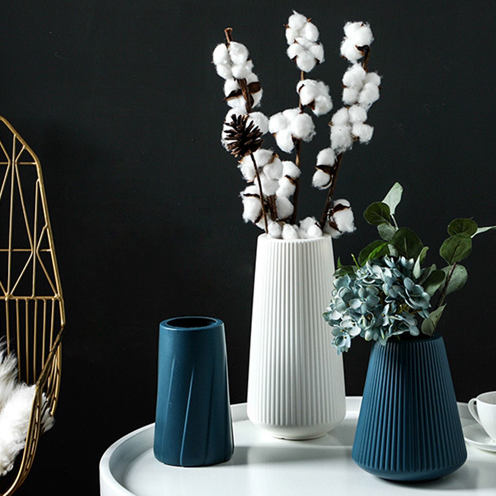 Flower Vase Decoration Plastic Flower Pot Houswarming Blue 8 Styles