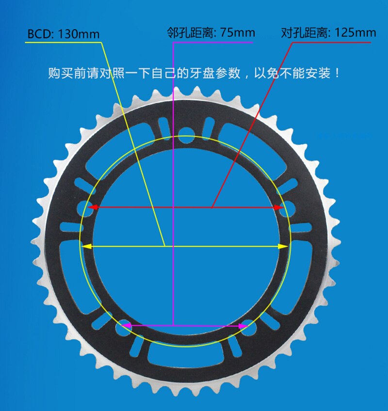 Fixed Gear Bicycle Chainring Single Speed Bike 130 BCD Chain Wheel Fixie 44T 46T 48T 1/2X1/8&quot; Crankset Plate BIke Spare Parts