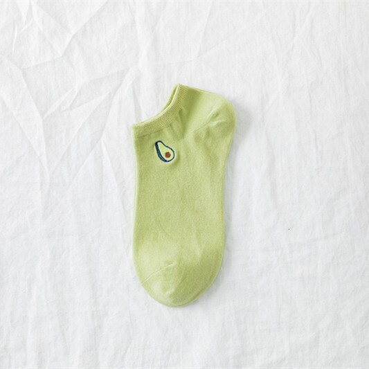Fasahion Spring And Summer Women's Socks Cute Avacado Embroidery Green Set Socks Casual Socks Short Cotton Socks: 506004