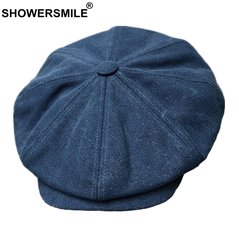 Showersmile herre newsboy hætter bomuld forår efterår ottekantet hat mandlig mørkeblå flad kasket solid vintage malerhue