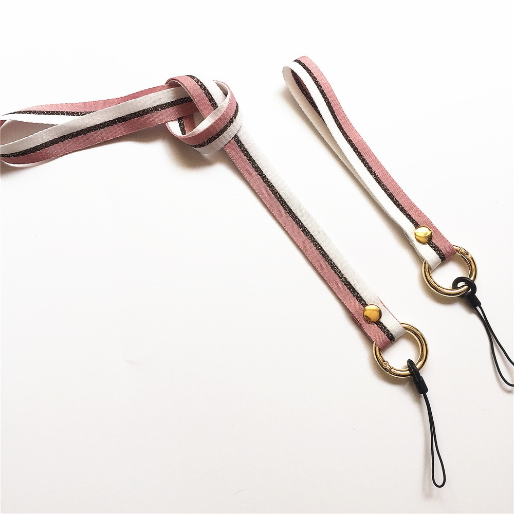 2 stk håndlavet stof nøglering til kvinder og piger med gylden rund clips og snor til at fastgøre nøgler og mobiltelefoner