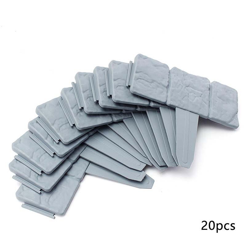 10pcs Garden Fence Edging Cobbled Stone Effect Plastic Lawn Edging Plant Border Decorations Flower Bed Border: Dark Grey