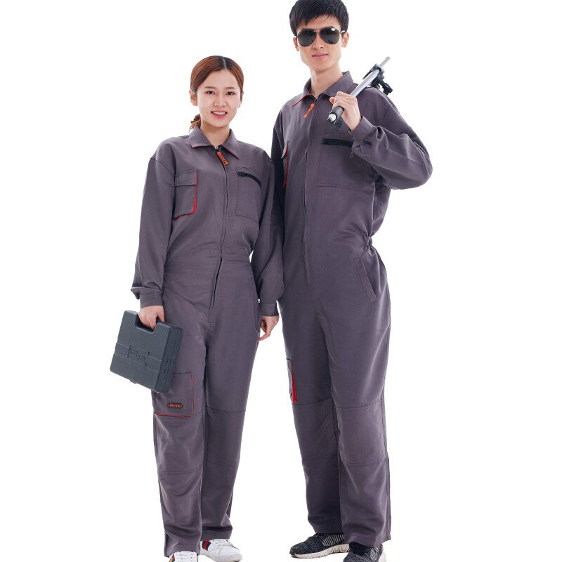 Conjunto de ropa de trabajo de manga larga para hombre y mujer, traje de trabajo de protección, resistente al desgaste, a prueba de polvo, transpirable, Unisex, color gris
