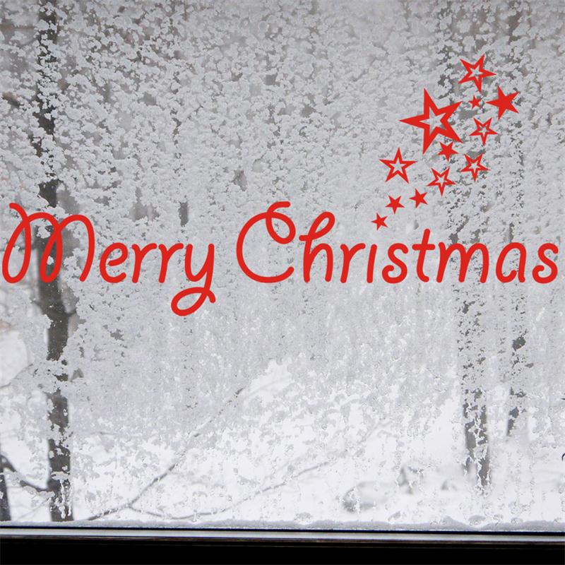 happy red Merry Christmas words stars festival home family party decor wall sticker window door decoration stickers