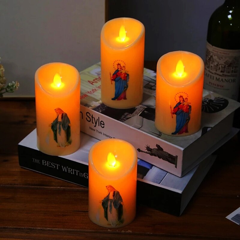 Jezus Christus Kaarsen Lamp Led Theelichtje Romantische Pijler Licht Creatieve Vlamloze W0YC