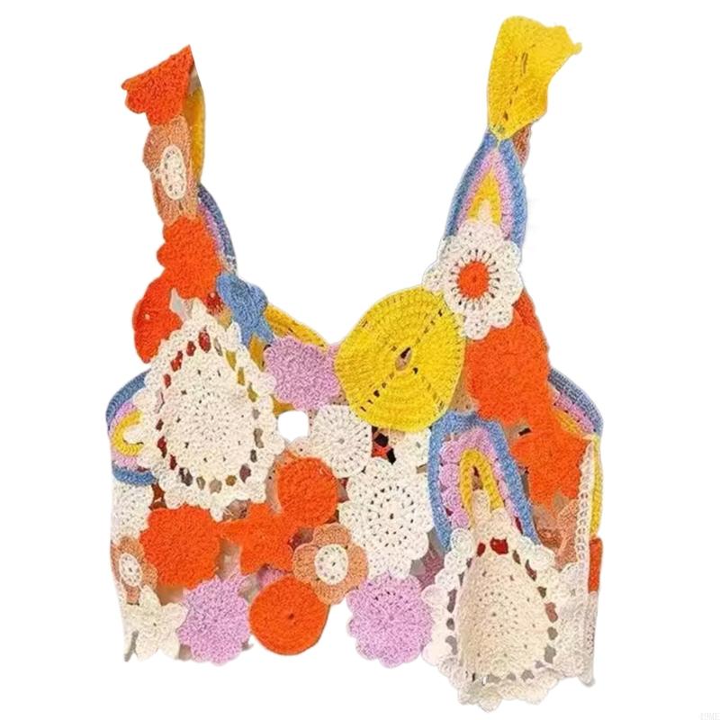 49me iøjnefaldende hæklede strikkede ærmeløse veste ærmeløs crop top camisole perfekt til afslappet brug og strand, rejser og fester: Orange