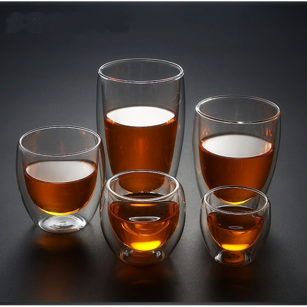 Double wall glass cup Heat resistant glass coffee cup Whiskey Glass tea cup beer mug 80ml capacity glass cup shot drinkware