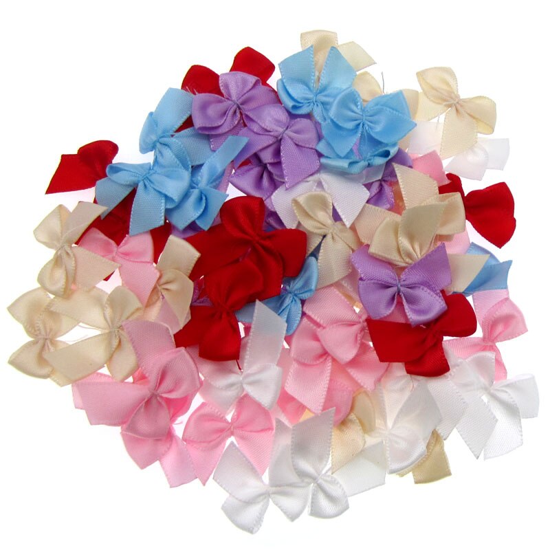 100 stks Handgemaakte Mini Satijnen Lint Bloemen Bows Lint Strik Voor Verpakking Craft Bruiloft Decoratie 3/8": mixed