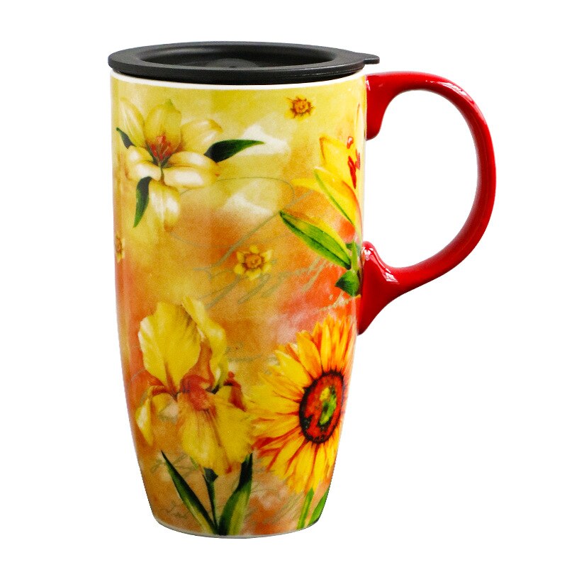 Tazza di porcellana dipinta a mano tazza di caffè in ceramica di grande capacità con coperchio ufficio casa coppia tazze di succo d'acqua in ceramica tutto'ingrosso: C-500ml