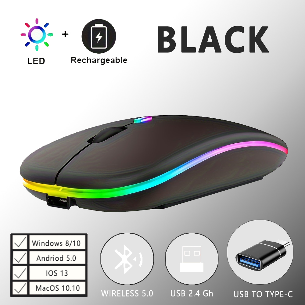 Kabellose Bluetooth-Maus mit Typ-C-zu-USB-Adapter, wiederaufladbar über USB mit Bluetooth-Gaming-Maus für MAC/Laptop/PC/Windows