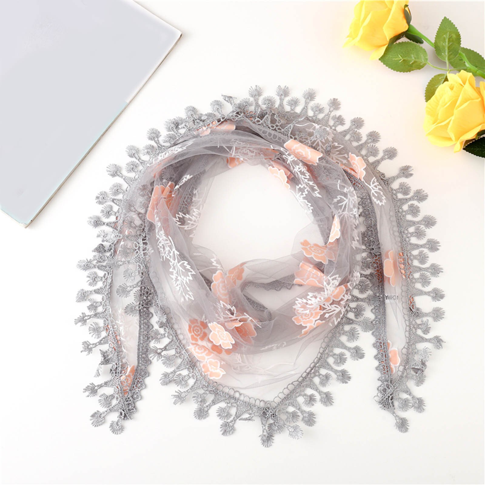 Bufanda multifuncional con borlas de encaje para mujer, chal de flores, pashmina suave, estola de playa de Echarpe,: GY
