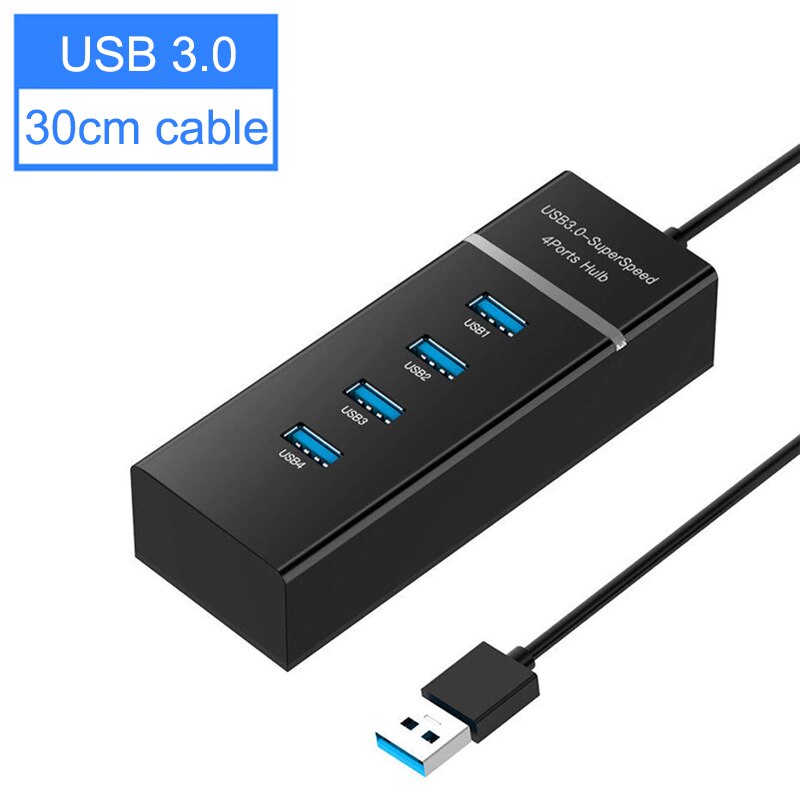 hub til usb 3.0 2.0 3.1 4 bærer multi splitter usb adapter utvidelseskabel til bærbar stasjonær datamaskin pc tilbehør usb hub: Svart nav 3.0