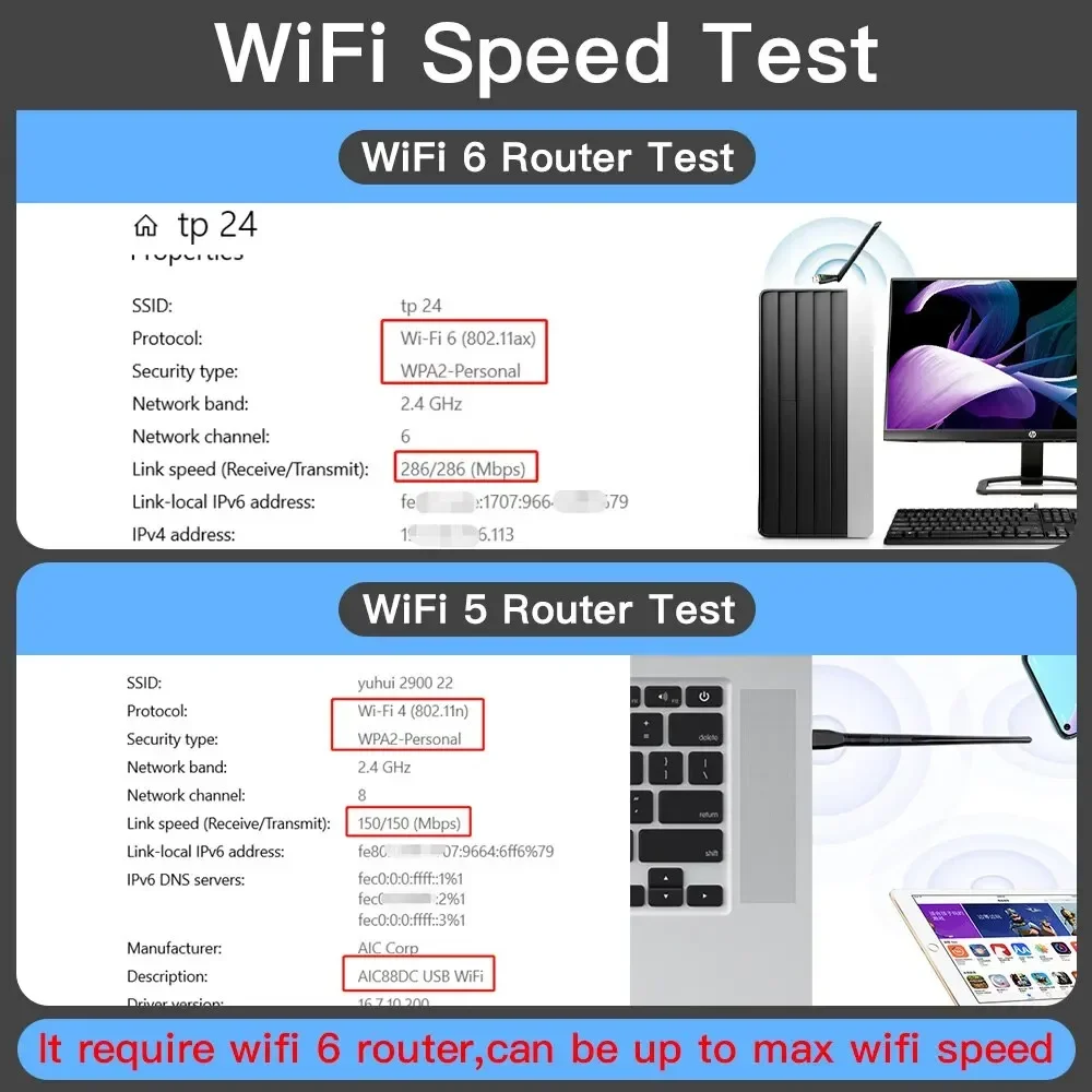 Adaptador usb wifi 6 ax286, dongle de placa de rede 2.4ghz 802.11ax, recepção de sinal de antena para laptop, windows 10/11, sem driver
