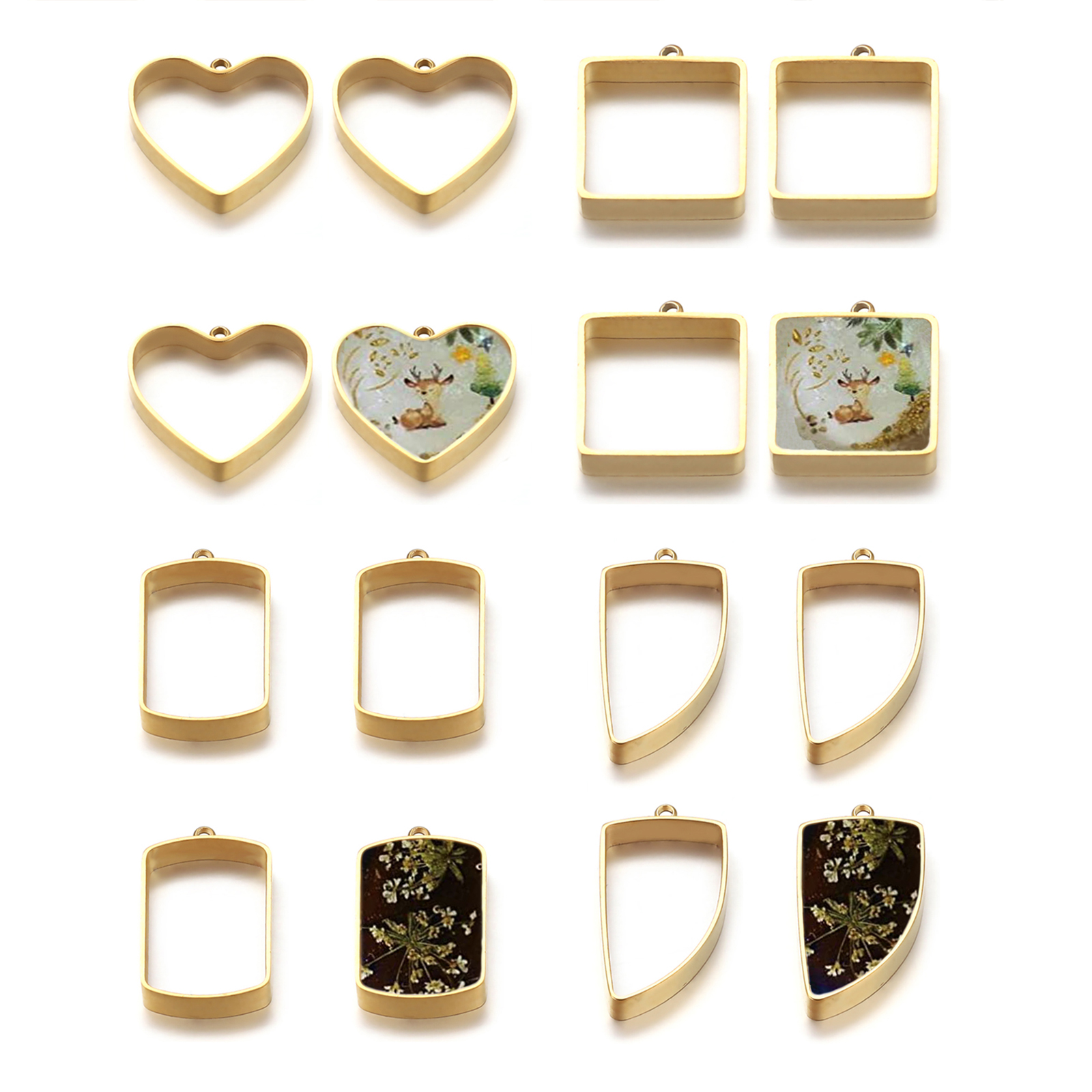 10 Uds. De marcos abiertos de acero inoxidable, colgantes de marco hueco, dijes para fundición de resina, moldes para joyería, collares, pendientes, suministros para hacer