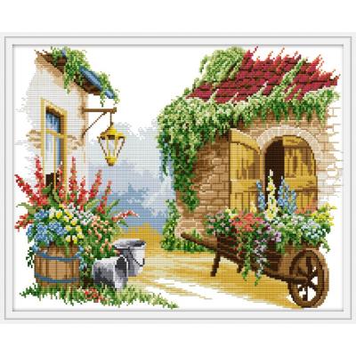 The four seasons scenery painting counted printed on canvas DMC 14CT flowers plants Cross Stitch Needlework Sets Embroidery kit: white / 14CT Printed