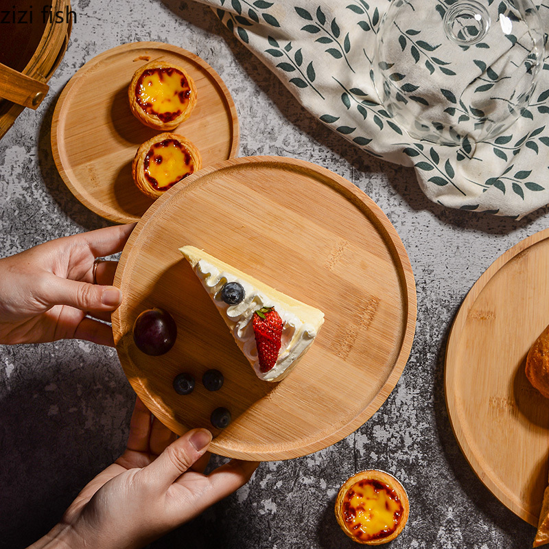 Round Wooden Cake Plate Glass Cover Dessert Pastry Display Tray Household Fruit Bread Plate Cake Decoration Accessories