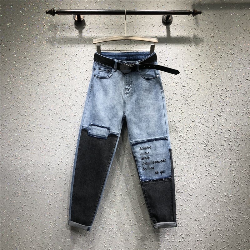 Women Retro Spring Flower Embroidery Denim Harem Pants