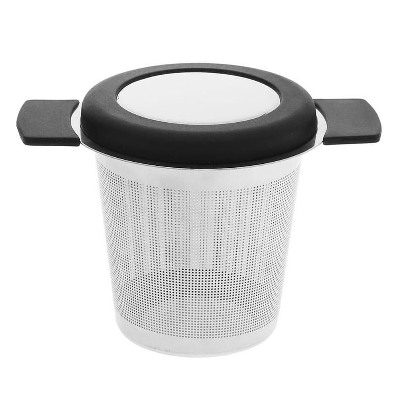 Thee Zetgroep Mand Fijne Mesh Theezeefje Rvs Herbruikbare Met Handgrepen Deksel Thee en Koffie Filters voor Losse Thee blad: Black