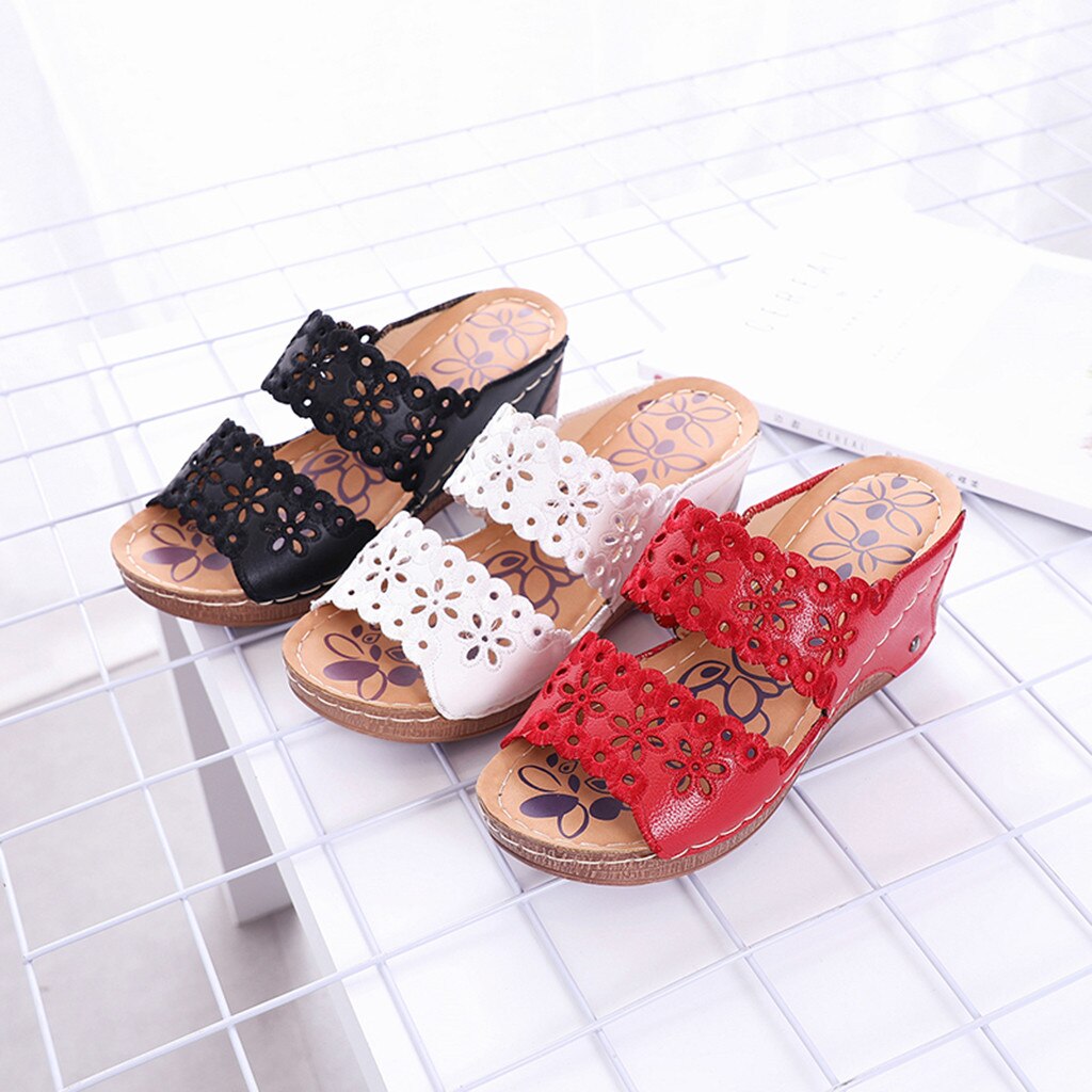 SAGACE Summer Beach Sandals Women Shoes Hollow Out High Heels Wedges Beach Sandals Rome Female Round Toe Non-Slip Shoes