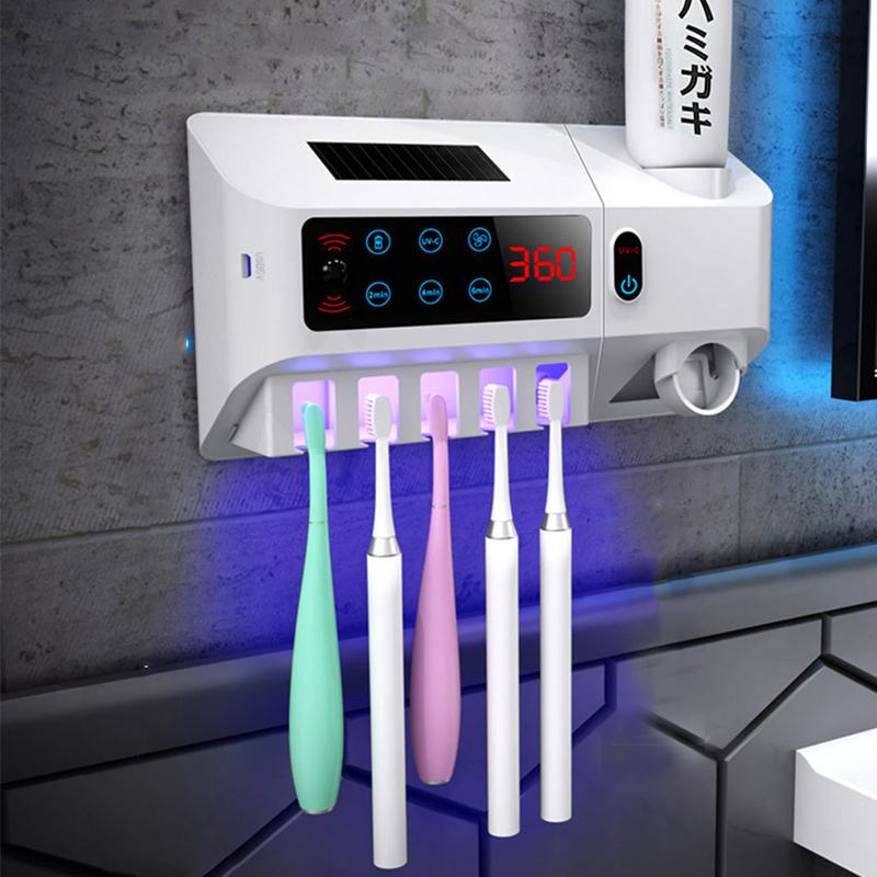 Uv Sterilisator Tandenborstelhouder Zonne-energie Automatische Tandpasta Squeezers Dispenser Wandmontage Badkamer Accessoires