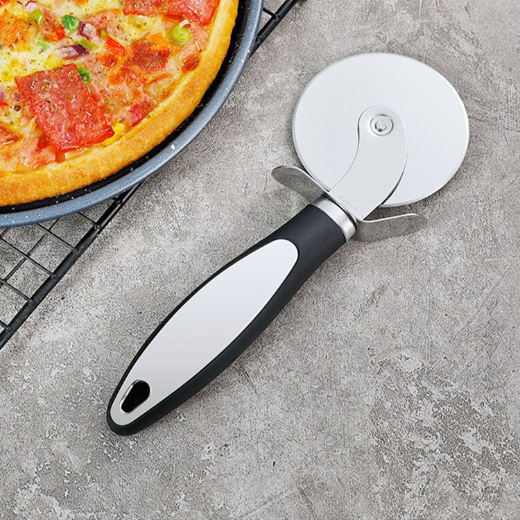 2-piece Set Utensils Pizza Shovel Stainless Steel Pizza Knife Kitchen Gadgets Bakeware Dining Bar Cake/pancake cutter: black-Hob