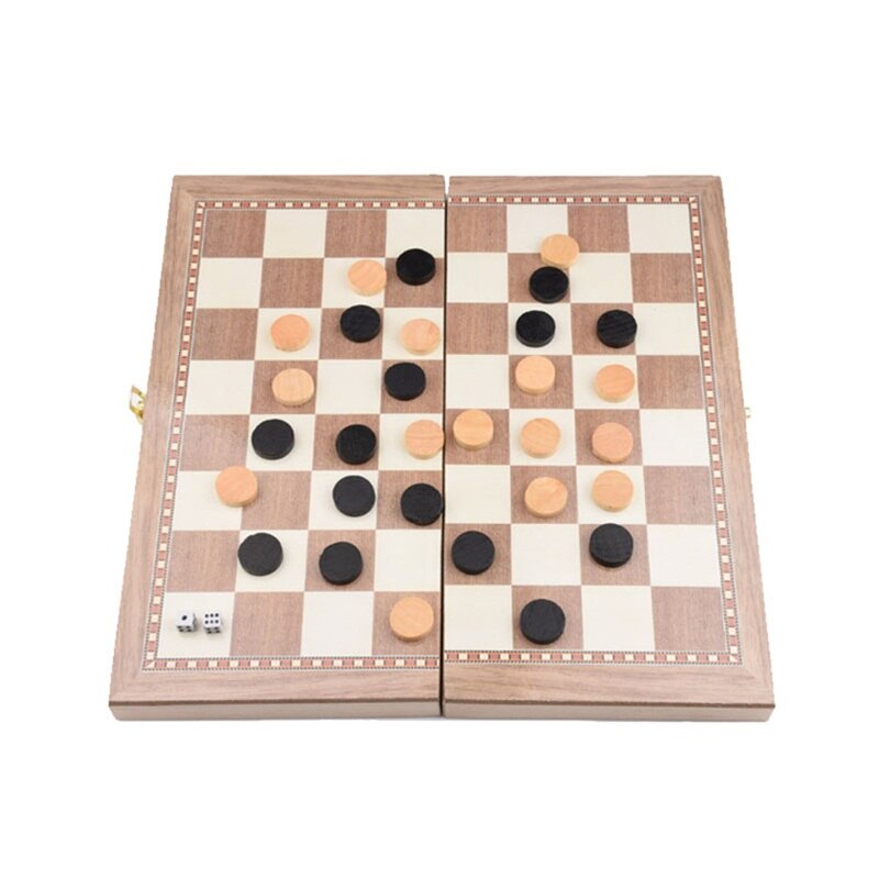 Folding Wooden International Chess Checkers Set Foldable Board Game Funny Game Chessmen Collection Portable Board Game For Kid