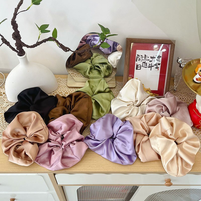 Coleteros de satén de gran tamaño, bandas elásticas para el cabello para mujeres y niñas, coleteros, lazos para el cabello de seda, accesorios para el cabello Chouchou grandes simples