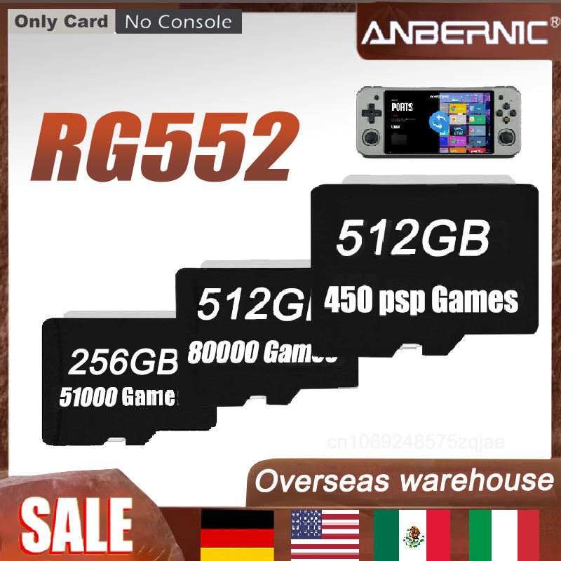 ANBERNIC-consola de juegos portátil Retro RG552, tarjeta TF, juegos precargados, tarjeta de memoria universal integrada, más de 512G, G80000 Juegos PSP