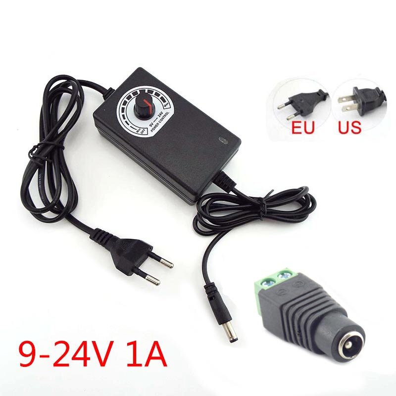 Universal Adjustable Power Supply Adapter AC 100-240V to DC 9-24V 1A Transformer Electric Charger CCTV Camera Charging