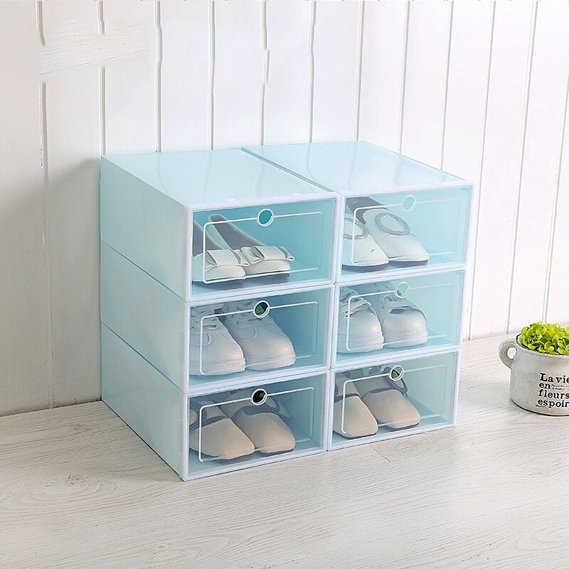Clear Plastic Shoe Boxes Stackable Floding DIY Shoe Drawers Storage Container Organizers