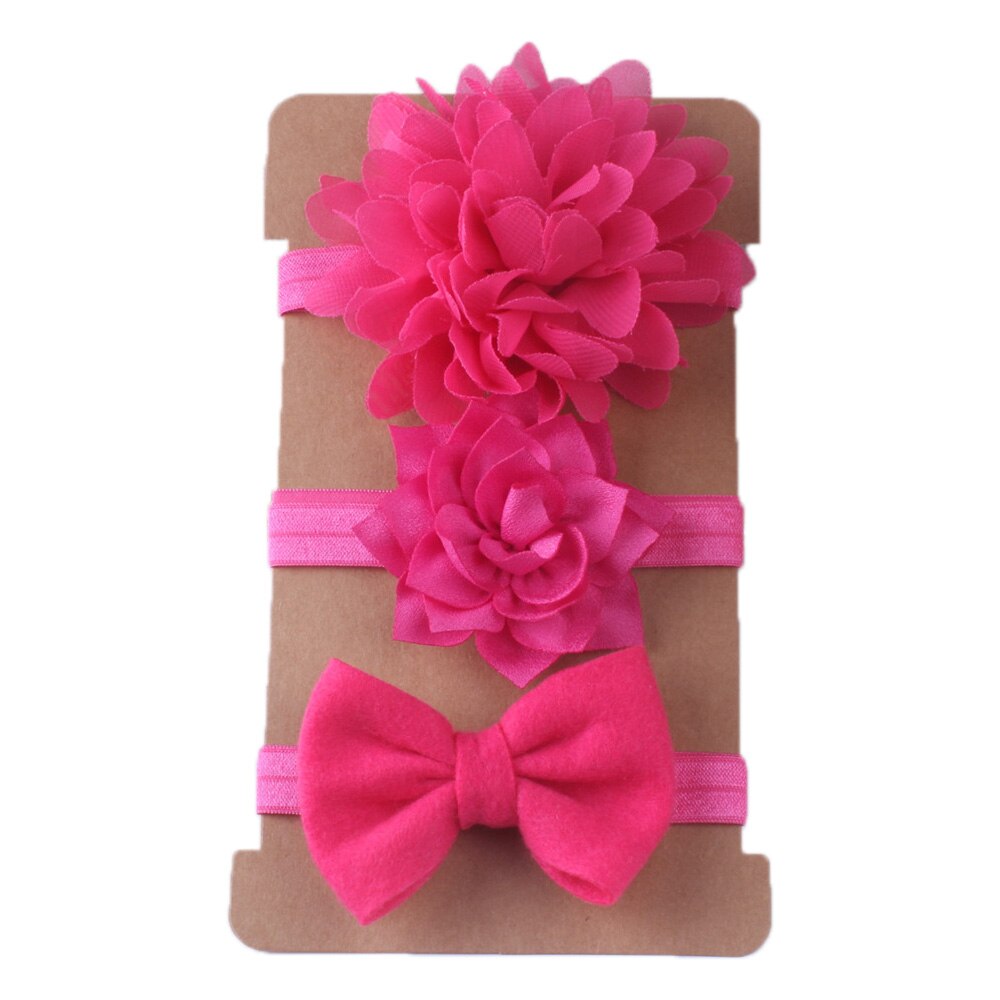 Faixa de cabelo tipo flor para menina, 3, pçs/set, acessórios infantis para cabelo, tiara turbante, chiffon: rose red