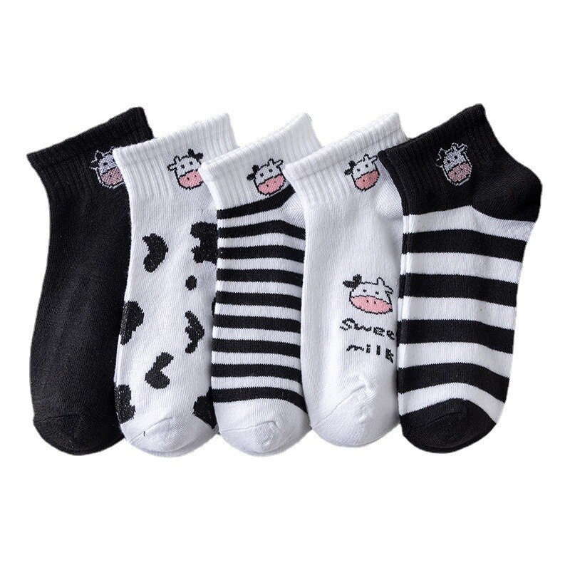Ensemble de chaussettes pour femmes, fines, bleues, à carreaux, motif d'ours chat, Tube bas en coton, mignonnes chaussettes de sport pour filles, respirantes, d'équipage, Kawaii, printemps été: 13
