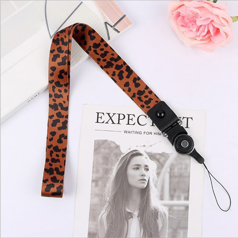 Shellnail Luipaard Print 2-In-1 Lanyard Voor Iphone Oppo Universele Afneembare Lange Nek Touw Polyester Lint Vrouwen trendy Lanyard