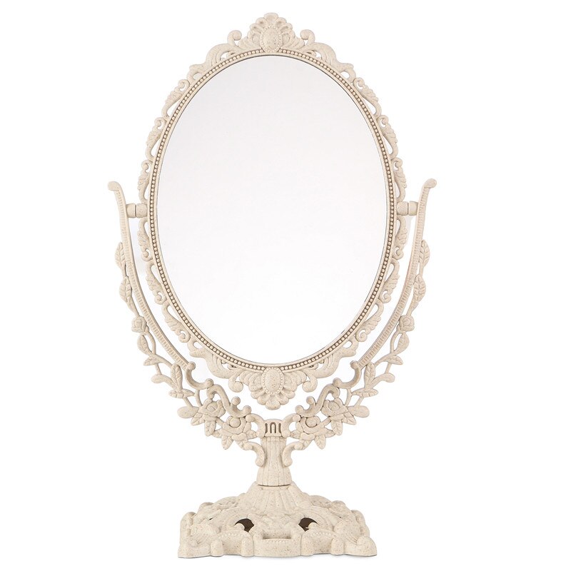 Retro stil jenter kvinner sminkespeil floral ovalt rundt håndspeil prinsesse sminke skjønnhetsverktøy  wj7202 european: En