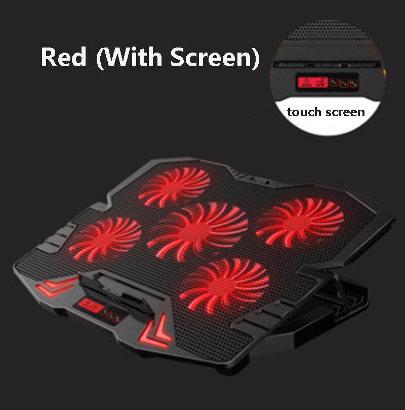 Gaming laptop kylare notebook kylplatta 5 tysta led-fläktar kraftfullt luftflöde portabelt justerbart bärbara stativ usb-gränssnitt: Röd med skärm