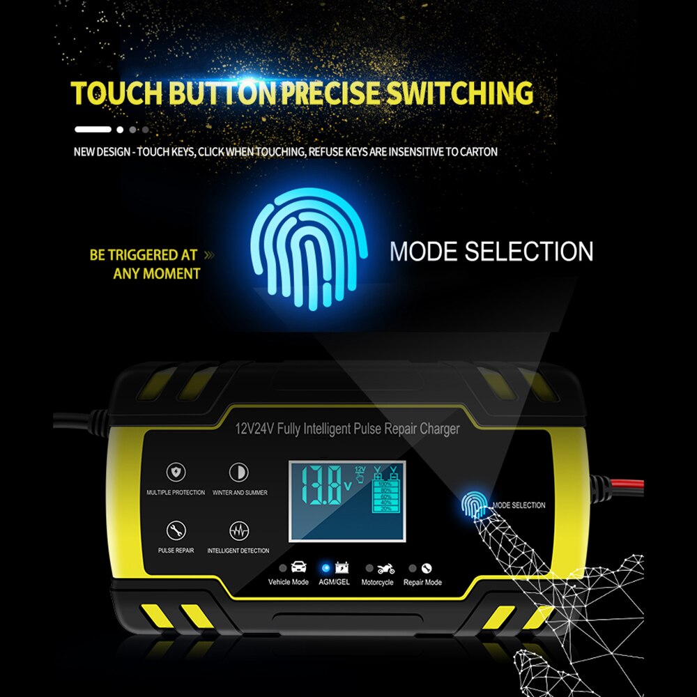 3 ladung stufen Volle Automatische Auto Batterie Ladegerät 12V 8A 24V 4A Clever Schnelle Energie Ladung Nass Trocken blei Säure Digital LCD Anzeige