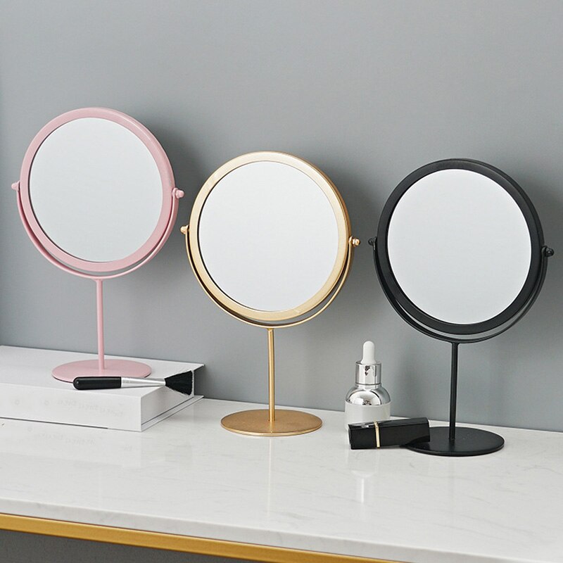 Standing Portable Metal Makeup Mirror Round Shape Desktop Vanity Mirror